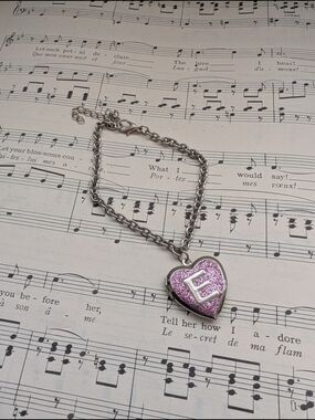 Pink Glitter Heart 'E' Locket Bracelet